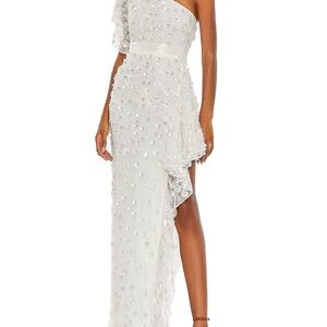 Mac Duggal One-Shoulder White Sequin High-Low Gown